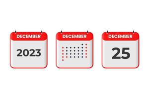 December 25 calendar design icon. 2023 calendar schedule, appointment, important date concept vector