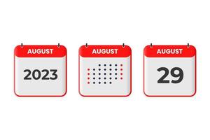 August 29 calendar design icon. 2023 calendar schedule, appointment, important date concept vector