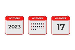 17 de octubre icono de diseño de calendario. calendario 2023, cita, concepto de fecha importante vector