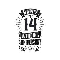 Diseño de tipografía de celebración de aniversario de 14 años. feliz 14º aniversario de boda cita diseño de letras. vector