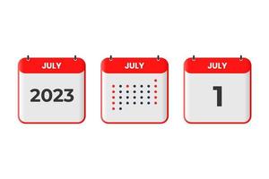 July 1 calendar design icon. 2023 calendar schedule, appointment, important date concept vector