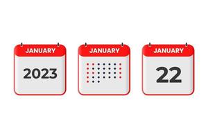 January 22 calendar design icon. 2023 calendar schedule, appointment, important date concept vector