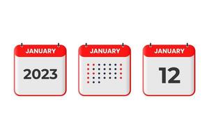 January 12 calendar design icon. 2023 calendar schedule, appointment, important date concept vector