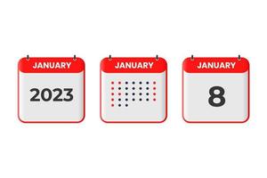 January 8 calendar design icon. 2023 calendar schedule, appointment, important date concept vector