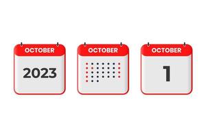 icono de diseño de calendario del 1 de octubre. calendario 2023, cita, concepto de fecha importante vector