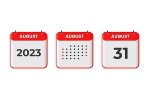 August 31 calendar design icon. 2023 calendar schedule, appointment, important date concept vector