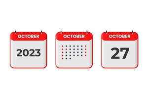 27 de octubre icono de diseño de calendario. calendario 2023, cita, concepto de fecha importante vector