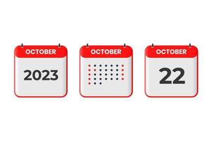 22 de octubre icono de diseño de calendario. calendario 2023, cita, concepto de fecha importante vector