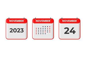 24 de noviembre icono de diseño de calendario. calendario 2023, cita, concepto de fecha importante vector