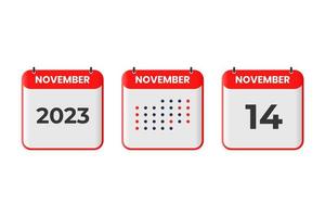 November 14 calendar design icon. 2023 calendar schedule, appointment, important date concept vector