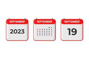 September 19 calendar design icon. 2023 calendar schedule, appointment, important date concept vector