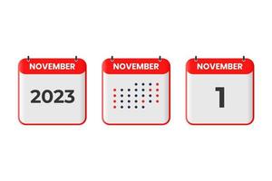 November 1 calendar design icon. 2023 calendar schedule, appointment, important date concept vector