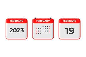 February 19 calendar design icon. 2023 calendar schedule, appointment, important date concept vector