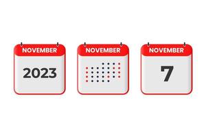 November 7 calendar design icon. 2023 calendar schedule, appointment, important date concept vector