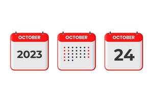 24 de octubre icono de diseño de calendario. calendario 2023, cita, concepto de fecha importante vector