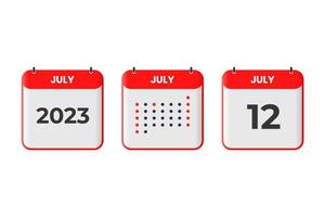 July 12 calendar design icon. 2023 calendar schedule, appointment, important date concept vector