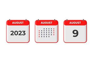 August 9 calendar design icon. 2023 calendar schedule, appointment, important date concept vector