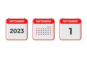 September 1 calendar design icon. 2023 calendar schedule, appointment, important date concept vector