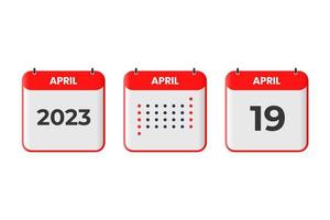 19 de abril icono de diseño de calendario. calendario 2023, cita, concepto de fecha importante vector