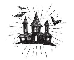halloween, casa antigua. ilustración dibujada a mano. vector