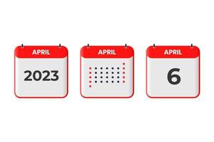 April 6 calendar design icon. 2023 calendar schedule, appointment, important date concept vector