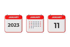 January 11 calendar design icon. 2023 calendar schedule, appointment, important date concept vector