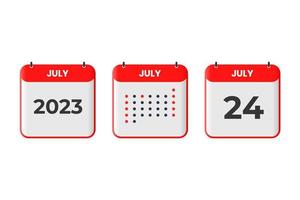 24 de julio icono de diseño de calendario. calendario 2023, cita, concepto de fecha importante vector