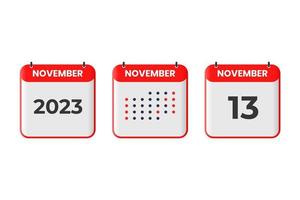 November 13 calendar design icon. 2023 calendar schedule, appointment, important date concept vector