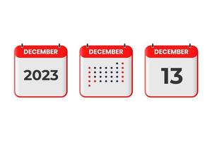 December 13 calendar design icon. 2023 calendar schedule, appointment, important date concept vector