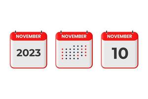 November 10 calendar design icon. 2023 calendar schedule, appointment, important date concept vector