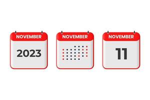 November 11 calendar design icon. 2023 calendar schedule, appointment, important date concept vector