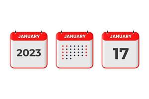 January 17 calendar design icon. 2023 calendar schedule, appointment, important date concept vector