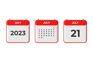 21 de julio icono de diseño de calendario. calendario 2023, cita, concepto de fecha importante vector