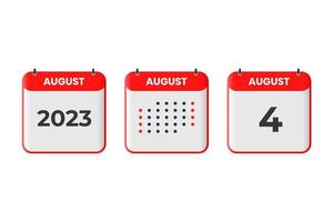 August 4 calendar design icon. 2023 calendar schedule, appointment, important date concept vector