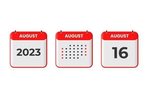 August 16 calendar design icon. 2023 calendar schedule, appointment, important date concept vector