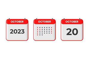 20 de octubre icono de diseño de calendario. calendario 2023, cita, concepto de fecha importante vector