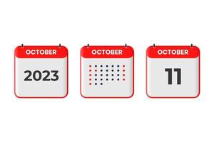 11 de octubre icono de diseño de calendario. calendario 2023, cita, concepto de fecha importante vector