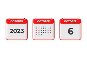 6 de octubre icono de diseño de calendario. calendario 2023, cita, concepto de fecha importante vector