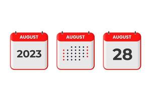 August 28 calendar design icon. 2023 calendar schedule, appointment, important date concept vector