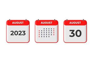 30 de agosto icono de diseño de calendario. calendario 2023, cita, concepto de fecha importante vector