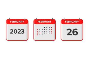 26 de febrero icono de diseño de calendario. calendario 2023, cita, concepto de fecha importante vector