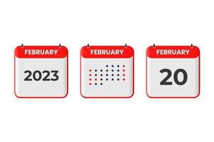 20 de febrero icono de diseño de calendario. calendario 2023, cita, concepto de fecha importante vector