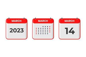 March 14 calendar design icon. 2023 calendar schedule, appointment, important date concept vector