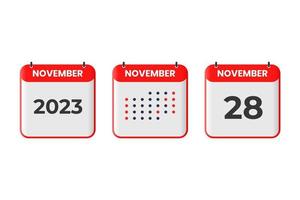 28 de noviembre icono de diseño de calendario. calendario 2023, cita, concepto de fecha importante vector