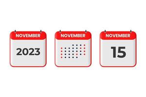 November 15 calendar design icon. 2023 calendar schedule, appointment, important date concept vector