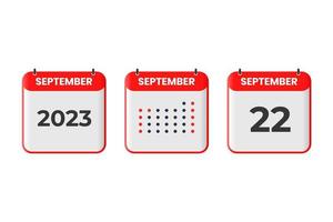 22 de septiembre icono de diseño de calendario. calendario 2023, cita, concepto de fecha importante vector