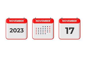 November 17 calendar design icon. 2023 calendar schedule, appointment, important date concept vector