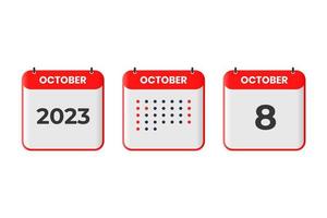 October 8 calendar design icon. 2023 calendar schedule, appointment, important date concept vector