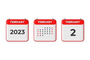 February 2 calendar design icon. 2023 calendar schedule, appointment, important date concept vector