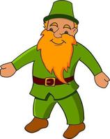 The little man with a beard and in a hat in green a shirt and trousers and in bootsJoyful leprechaun.Cartoon happy leprechaun.The character for a St. Patrick's Day.In flat style vector. vector